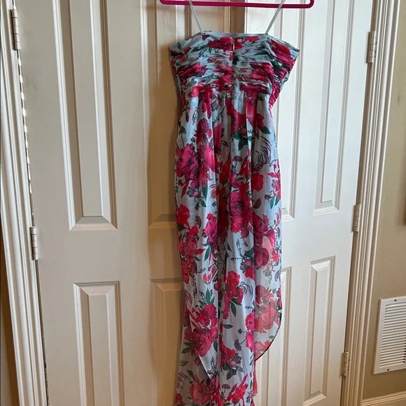 NWT Hutch Strapless Ruched Dress in Pink and Blue Floral with Gorgeous Overskirt - Picture 8 of 9